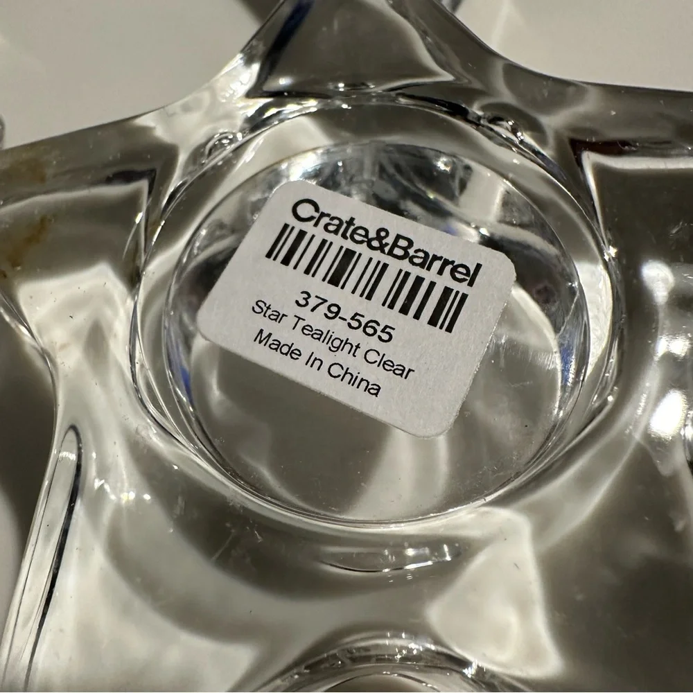 Crate & Barrel Star Tea Light Clear- Four NWT